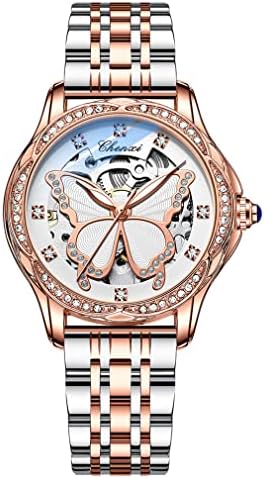 Reginald Watches for Women Fashion Casual Dress Watch Waterproof Butterfly Skeleton Dial Automatic Mechanical Watch (Silver)