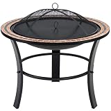 Gardebruk Feuerstelle Mosaik Fuoco Rund 76cm Feuerrost Funkenfluggitter Abdeckung Feuerschale Feuerkorb Steinoptik