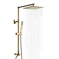 Fennocasa Polaris Lux Rain Shower System, includes 10” Square Rainfall Shower Head and Handheld Shower Combo, Height Adjustable Spray Holder, Retrofit, 60” Hose (2.5 GPM Brushed Gold)