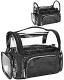 NAONAYA Makeup Brush Bag, Clear Makeup Brush Holder Professional Makeup Artist Travel Case Waterproof Cosmetic Organizer Bag, Full Open Easy to Access, with Adjustable Shoulder Strap and Dividers