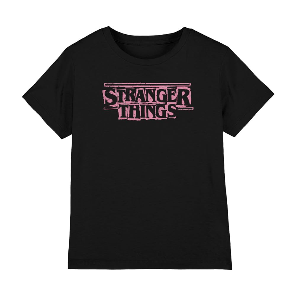 Stranger Things Punk Logo Pink Kids T Shirt, Black, 7-8