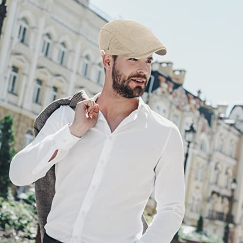 Meioro Men's Newsboy Hat Flat Cap Ivy Cotton Adjustable Cabbie Driving Hats Gatsby Irish Hunting Beret Caps (2 Pack, Light Khaki+Beige) #TOP6