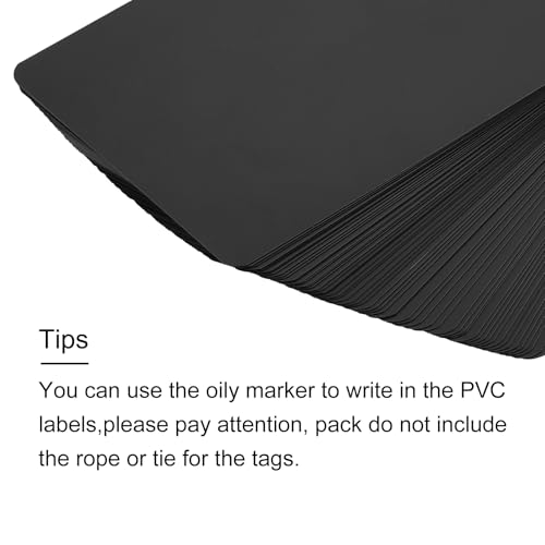 QUARKZMAN 50 Stück Versandanhänger wasserdichte mit Seil, 8 x 12CM PVC Blanko Kunststoffanhänger Rechteckig für Namensetiketten Kleidung Anhänger Geschenkverpackung, Schwarz
