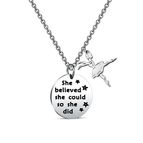 FUSTMW Dance Necklace She Believed She Could So She Did Inspirational Ballet Dancer Jewelry Dancing Jewelry Recital Gift (She Believed She Could So She Did necklace 2)