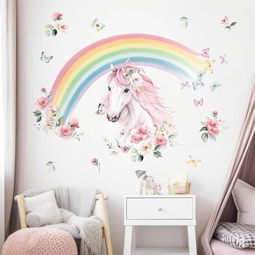 wondever Large Rainbow Wall Decals Horse Flower Peel and Stick Wall Art Stickers for Girls Bedroom Kids Room Baby Nursery by wondever - Used condition - Image 3