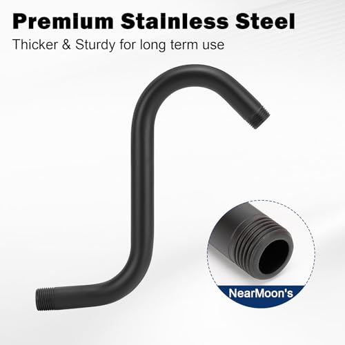Image of NearMoon S Shaped Shower Head Riser Arm, Shower Extender Arm with Flange, Standard 1 /2 inch Connection- Bathroom Accessory (8 Inch, Matte Black)