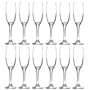 LAV 12x Clear 220ml Venue Glass Champagne Flutes – Reusable Prosecco Wine Wedding Party Drinking Glasses Gift Set