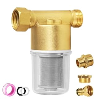 40 Micron Reusable Sediment Filter, Brass Inline Water Filter, Compatible with 1/2" NPT & 3/4" GHT, Sediment Filter for Washer, Washing Machine, Garden Hoses, High Pressure Washer, Well Water, RV