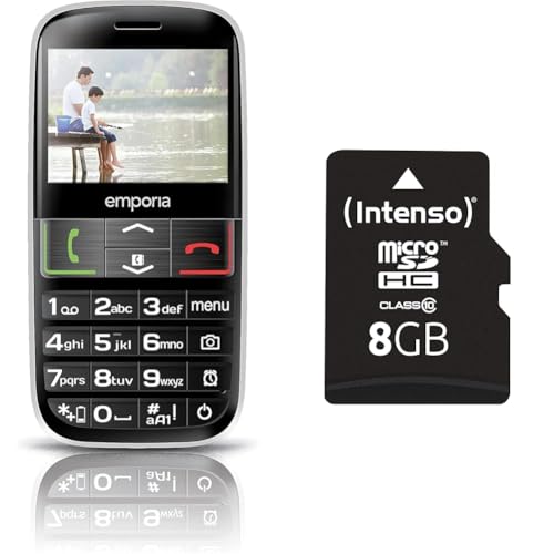 Emporia Euphoria V50 Großtastenhandy (beleuchtete Tasten Seniorenhandy), Schwarz & Intenso Micro SDHC 8GB Class 10 Speicherkarte inkl. SD-Adapter schwarz