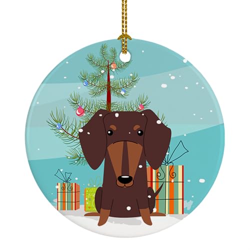 Caroline's Treasures Merry Christmas Tree Dachshund Chocolate Ceramic Ornament Christmas Tree Hanging Decorations for Home Christmas Holiday, Party, Gift, 3 in, Multicolor