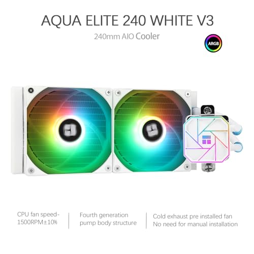 Image of TR-Thermalright Aqua Elite 240 White V3 Aio CPU Cooler-240mm Liquid Cooler,2x120mm ARGB Cooling Fan,Easy Installation,Compatible with AM5 /AM4, LGA1851 /1700 /115X /1200, White