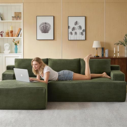 Image of Boneless Couch, Modular Sectional Couches for Living Room, U-Shaped Cloud Couch Sofa with Deep Seat, Fluffy Corduroy Upholstered Corner Sofa