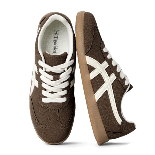 Tigeridea Casual Sneakers for Women Lightweight Lace Up Tennis Shoes | Non-slip Lace Up Fashion Sneaker, Round Toe Retro Walking Shoes, 2026 Trendy Comfortable Trainers