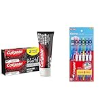 Colgate Optic White Charcoal Whitening Toothpaste, Cool Mint & Extra Clean Toothbrush, Soft Toothbrush for Adults, 6 Count (Pack of 1), Packaging May Vary