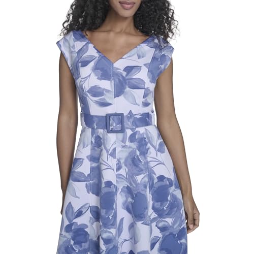Image of Calvin Klein Women's Sleeveless V-Neck Belted A-Line Midi Dress