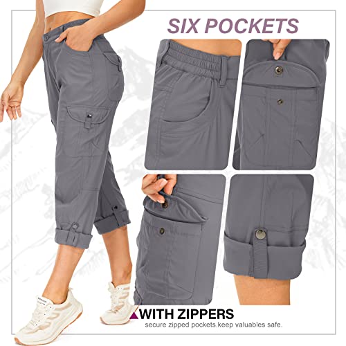 Women's Hiking Cargo Pants Quick Dry Upf50+ Waterproof Pants For Women Fishing Safari Travel Stretchy Pants With Pockets,6606,Grey,14 #TOP3