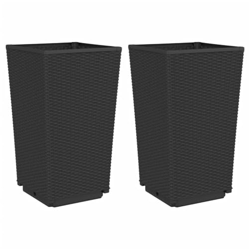 Jardinières au design aspect rotin élégant en polypropylène noir résistant de 57 cm - 2