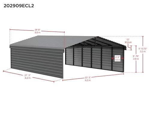 Arrow Carports Galvanized Steel Carport, with 2-Sided Enclosure, Compact Car Metal Carport Kit, 20\' x 29\' x 9\', Eggshell
