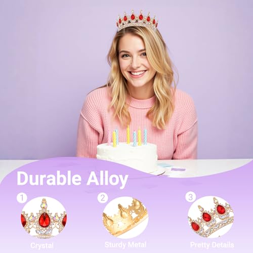 Queenship Crown for Women, Crystal Queen Crown for Birthday Costume Party Celebration, Red