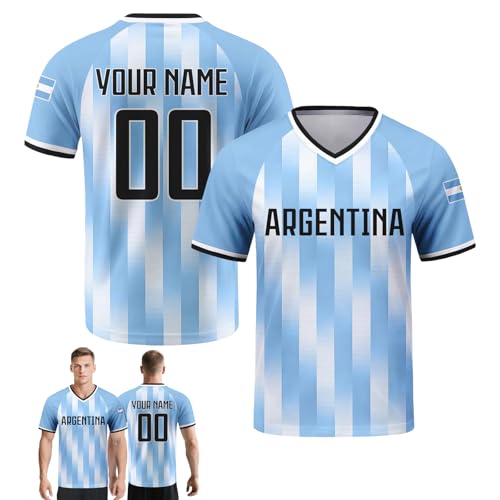 Genérico Camiseta de fútbol Personalizada, Camiseta de fútbol Nacional Personalizada con Nombre/número, Regalo Personalizado para fanáticos de Camisetas para Hombres, Mujeres y jóvenes (Argen-Tina)
