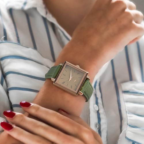 WOCCI 18mm Grace Leather Watch Band for Ladies, Top Grain Leather, Quick Release Replacement Strap with Gold Buckle (Reseda Green)