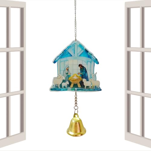 Nacimiento Atrapasoles - Detallado Carillón de Viento con Figuras 2D del Nacimiento - Suncatcher Cristiano para Interior y Exterior - para Chimenea, Sala De Estar, Hogar, Jardín E Iglesia