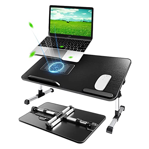 Boodtag Laptop Tisch Für Bett Sofa Mit Lüfter Verstellbarer Laptop Ständer Höhenverstellbar Lapdesk Betttisch Betttablett Notebook-Tisch Klappbar (60,5x33,5 cm, Schwarz) Cover