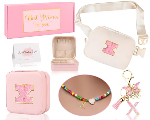 Funny Pack for Grandkids Teen Girls Gift, Birthday Gifts for 4 5 6 7 8 9 10 11 12 13 Year Old Girls, Initial Fanny Pack, Teen Girl Gift Trendy Stuff Crossbody Bag Set for Teens, Back To School, X