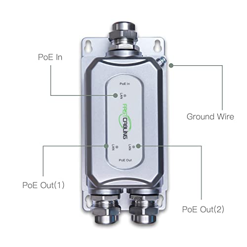 FASTCABLING Extensor PoE 90W para exterior, grado industrial, 2 puertos, repetidor hasta 328 pies, cámaras PTZ de alta potencia, impermeable IP67, diseño totalmente metálico miniatura 2