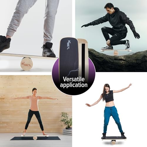 KM-Fit Balance Board van hout, indoor surfboard voor coördinatietraining, kracht- en evenwichtstrainer, surfen en indoor skaten - Afbeelding 5