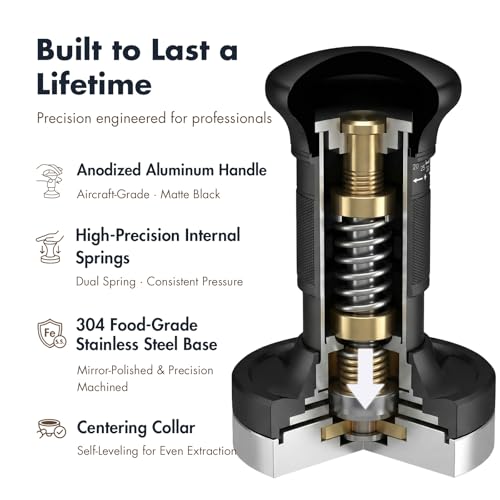 Image of 51mm Espresso Tamper, Adjustable 20-30 lb Calibrated Coffee Tamper with Audible Click Feedback, 24-Click Precision Dial, 20 /25 /30 lb Marks, No Spring Swap, Stainless Steel Flat Base, Black