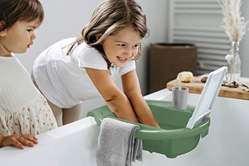 Rotho Babydesign Kiddy Wash - Kinderwaschbecken - Waschbecken - mobiles Kinderwaschbecken für die Badewanne - mit Spiegel- Ideal für Bad & Kinderzimmer grün