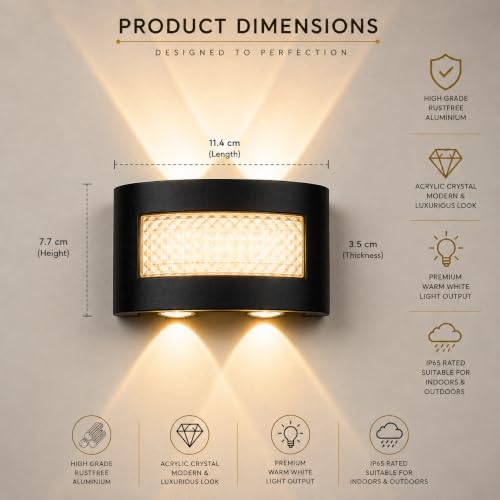 Image of FILLISKA LED Indoor UP Down Wall Light, Warm White Colour with Shockproof Alluminium White Body (4 LED Black-279B)