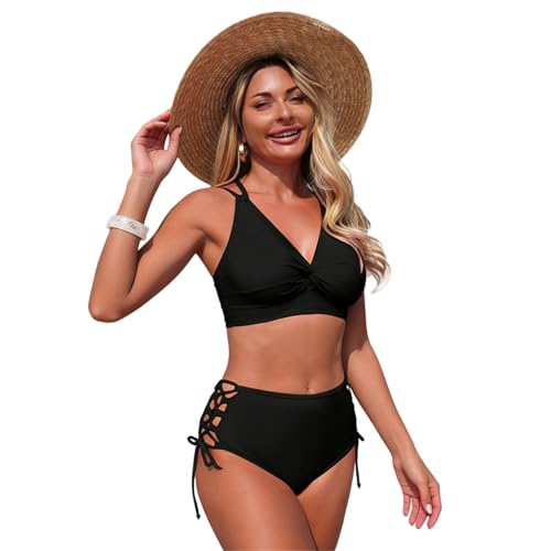 Maillot de bain deux pièces femme col en V chic et réglable pour beach volley et pool party