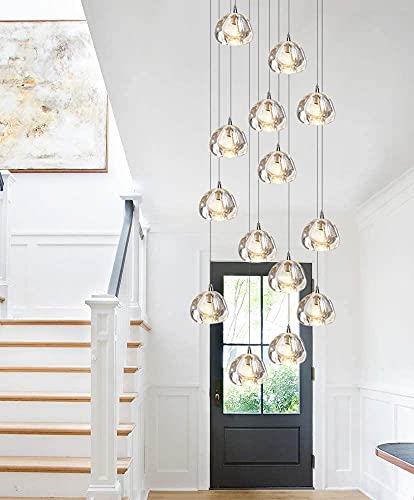 98" H 14 Crystal Lights Modern Led Chandeliers For Foyer Living Room Raindrop Pendants Light Fixture Silver/Chrome Lights For Hight Ceiling Chandeliers Luxury Staircase Lighting Led Bulbs Included #TOP5