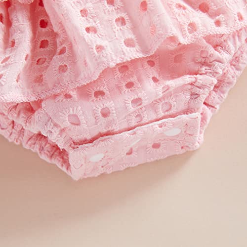 Twopumpkin Baby Girl Lace Romper Dress Ruffle Bubble Romper Smocked Dresses Summer Clothes Vintage Floral Outfit (Lace Pink, 3-6 Months) #TOP4