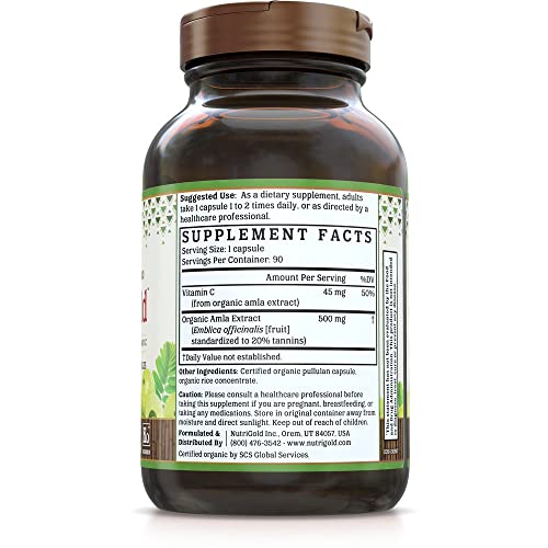 Nutrigold Amla Gold Veggie Capsules Amalaki Indian Gooseberry, 500 Mg, 90 Count #TOP5