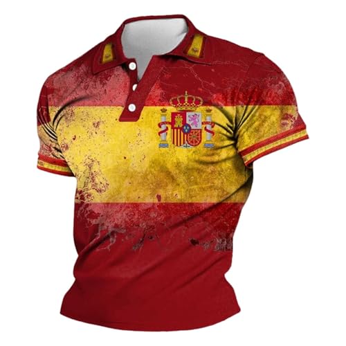Genérico Camiseta Deportiva Informal de Granos de La Bandera de España Camiseta de Entrenamiento de Manga Corta con Cuello Redondo Camisetas de Correr para Verano Deportes y Gimnasio