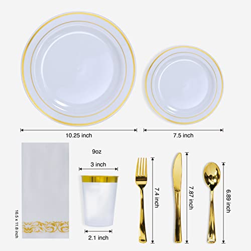 Festzon 350Pcs Gold Disposable Plates, 50 Guest Plastic Dinnerware Set W/ 100 Gold Dessert Dinner Plates, 50 Plastic Cups, 50 Napkins And 50 Gold Plastic Silverware Set For Wedding, Baby Shower Party #TOP6