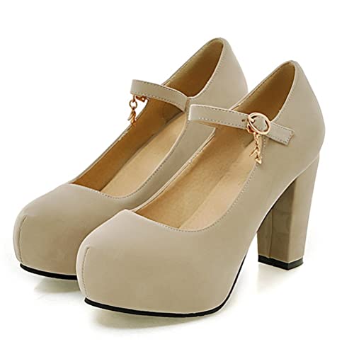 Women's Mary Jane Shoes Chunky Block High Heels Pumps Platform Buckle Strap Round Toe Shoes
