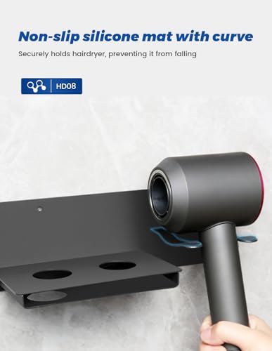 MidingChai Fönhalter Ohne Bohren, Föhnhalter Wand Ohne Bohren,Föhn Halterung Kompatibel mit Dyson Supersonic Wandhalterung, Fönhalter mit Zubehör Halterung für Badezimmer/Barbershop(Schwarz)