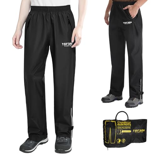 Tofern Pantalones de lluvia impermeables para hombre, ligeros, resistentes al viento, para senderismo, camping, golf, Negro , L-XL