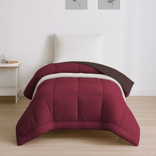 Image of HOME ELEGANCE Comfort Living Microfiber Reversible AC Comforter, 120 GSM, Soft & Cozy, Lightweight Quilt, All Season use, Machine Washable, Single - 60x90 inches - Hot Chocolate