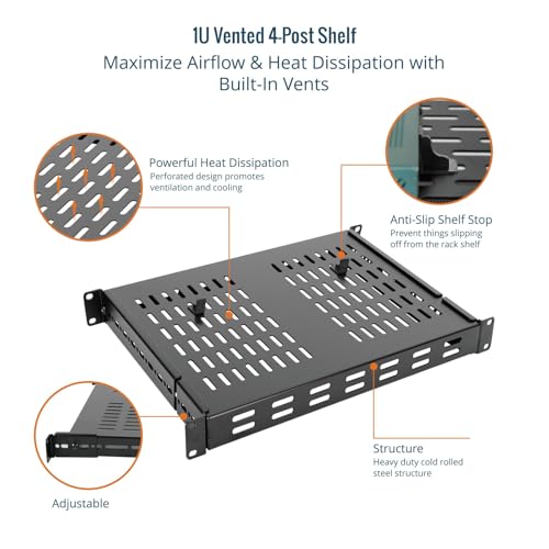 Tecmojo 1U 4-Post Vented Server Rack Mount Shelf,13.8in Deep with Adjustable Depth 13.8-23.6inch,Supports to 242 lbs,Universal Tray for 19 Inch AV/Network Equipment Rack,Black - Thumbnail 5