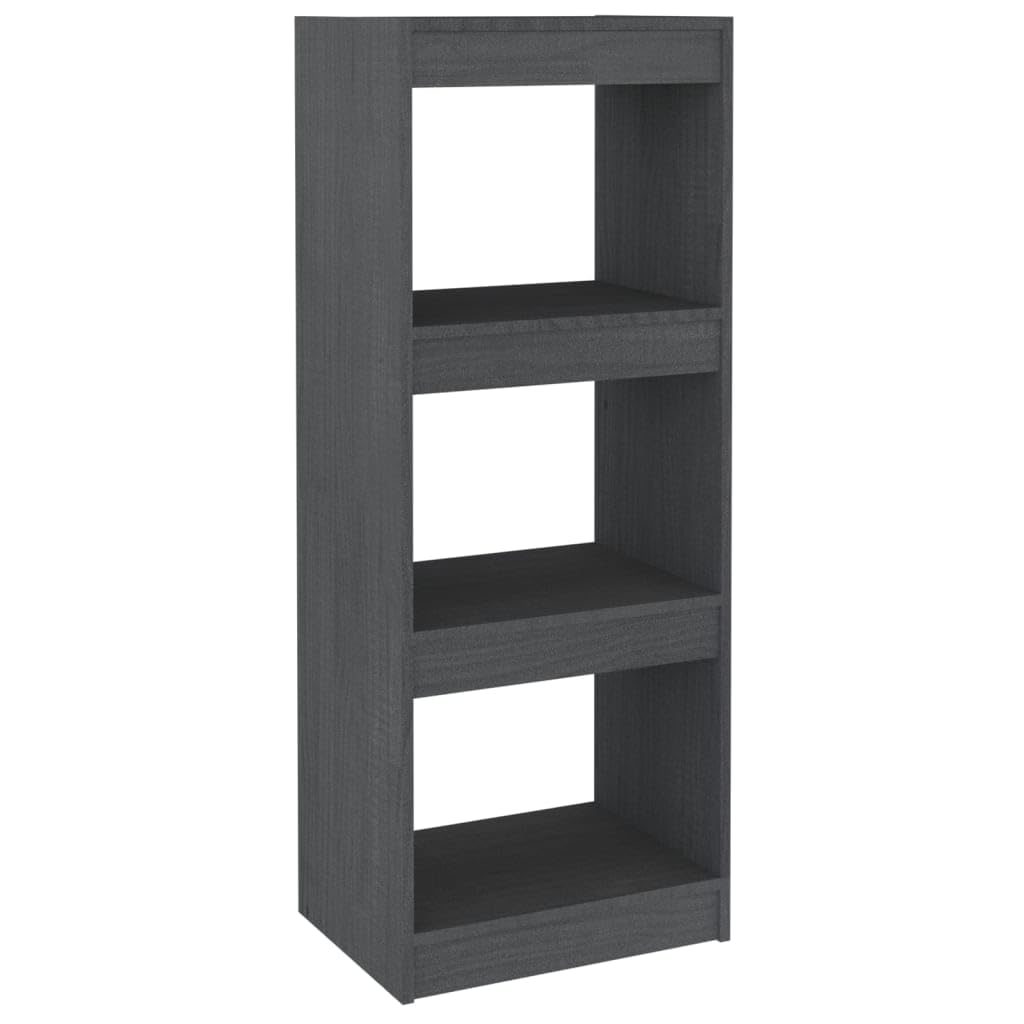 Bücherregal Grau aus Massivholz Kiefer, 40x30x103,5 cm, 3 geräumige Fächer für Bücher und Dekoration, vielseitig als Raumteiler nutzbar, pflegeleicht mit feuchtem Tuch