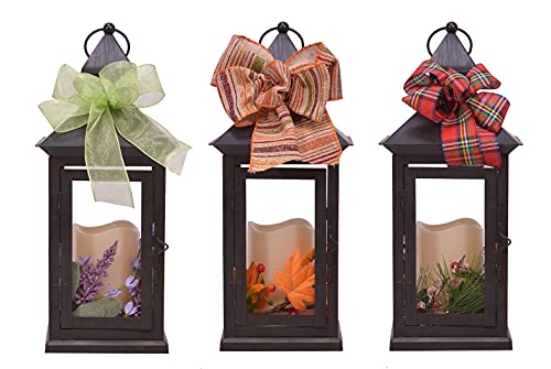 Image of Mark Feldstein & Associates All Season Interchangeable Wreaths Black 13.5 inch Iron Holiday Candle Lantern