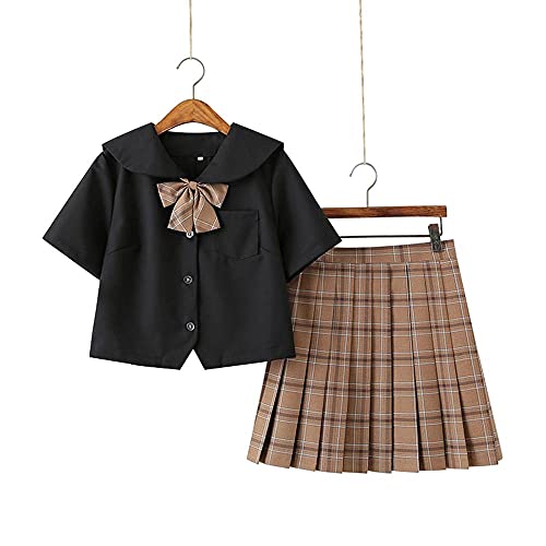 Damen Mädchen Hohe Taille Faltenrock Set Japanische Schule JK Uniform Anzug mit Wadensocken Cover