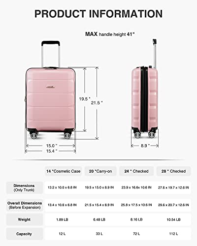 Luggex 2 Piece Carry On Luggage Set For Women - Pp Hard Sided Luggage With Spinner Wheels - Pink Suitcase With Tsa Lock, Expandable And Lightweight #TOP6