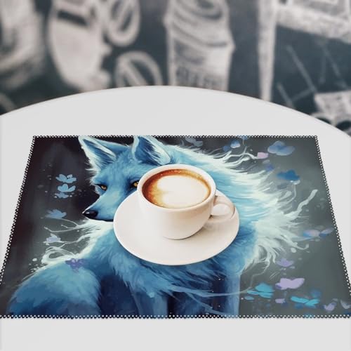 Set de table carré renard bleu en toile (lot de 6) lavable pour salle à manger - 8
