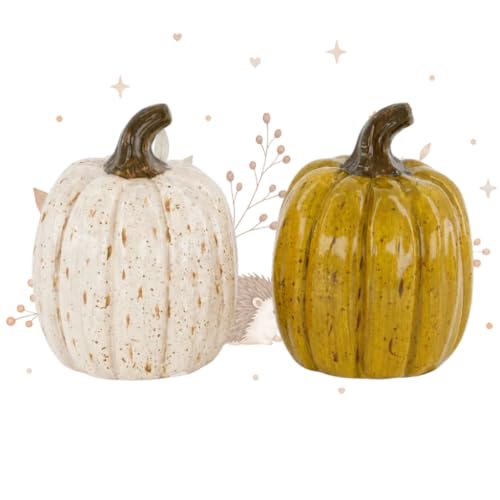 Logbuch-Verlag Lot de 2 citrouilles décoratives d'automne crème marron | Décoration d'automne, deux couleurs, taille compacte, décoration de table, décoration saisonnière